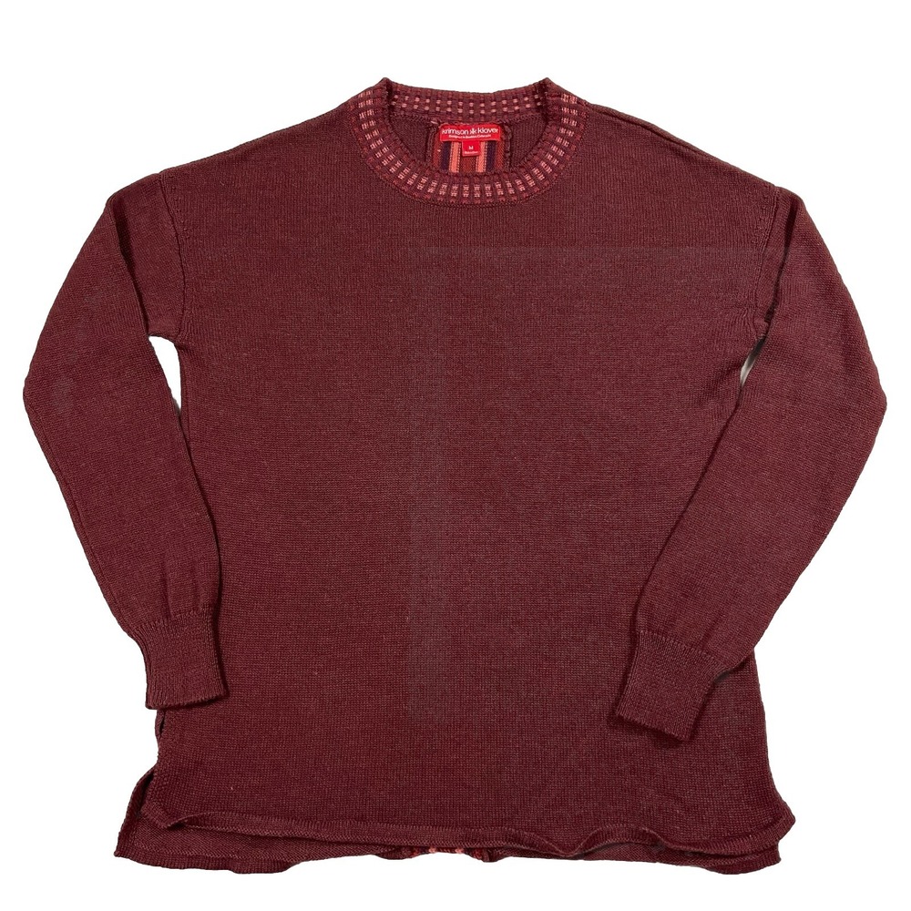Krimson Klover Women's M Crewneck Tunic Sweater Merino Wool Burgundy Split Hem